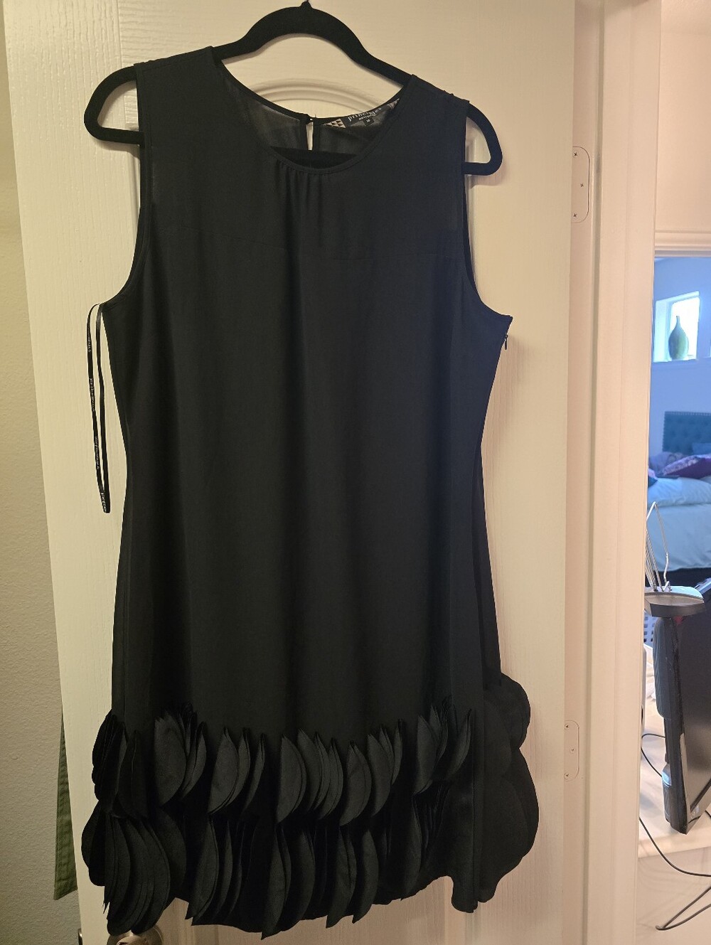 Black Sleeveless Mini Dress with Petal Trim
